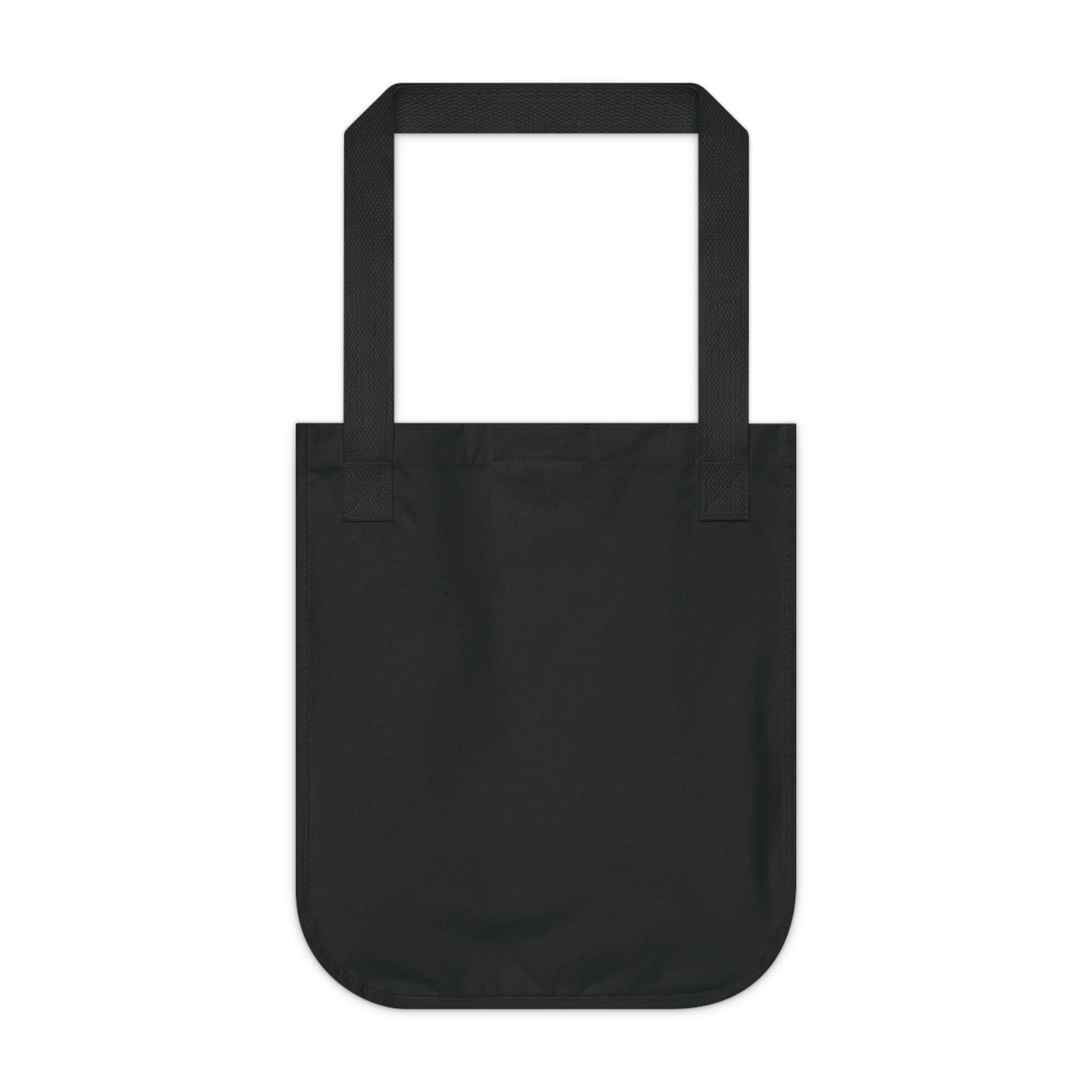 Black canvas tote bag blank backside on a white background.