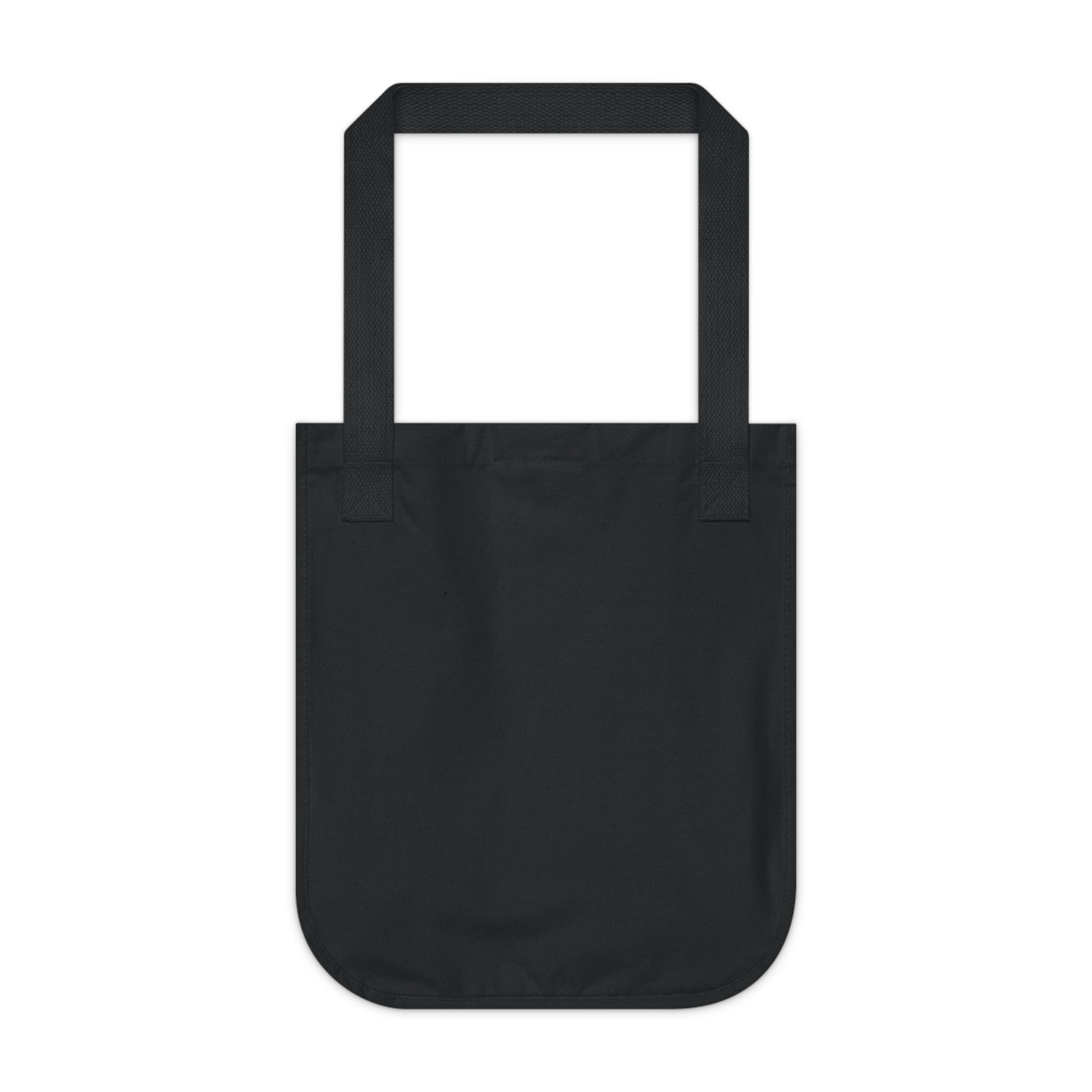 Black tote bag blank backside on a white background.