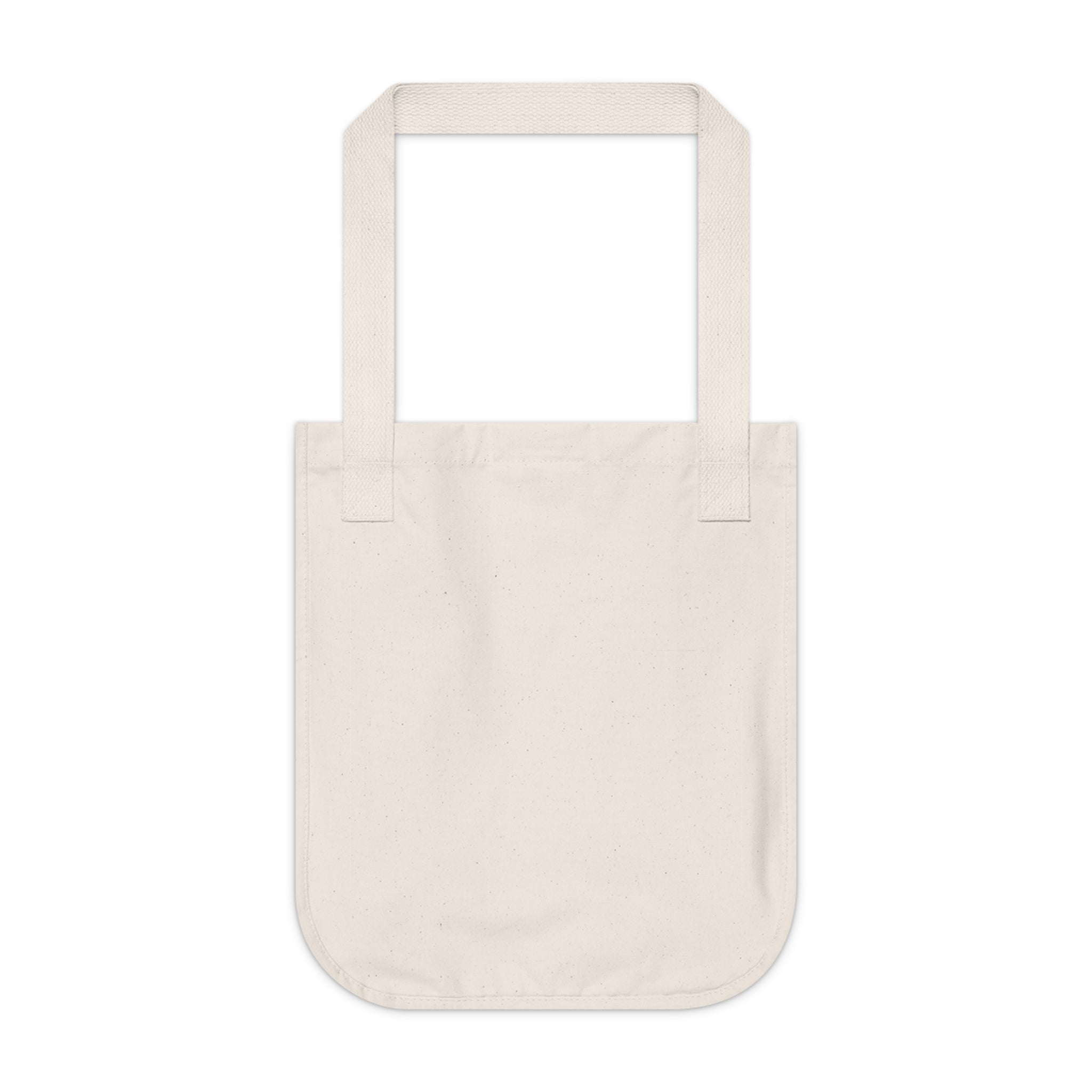 Beige tote bag with a blank backside on a white background.