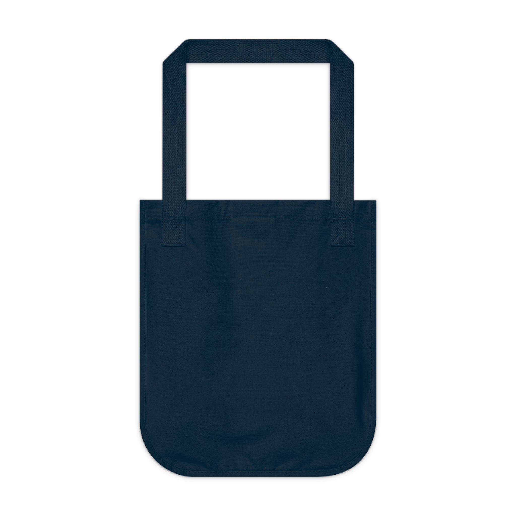 Navy blue tote bag blank backside on a white background.